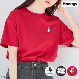 トップス Tシャツ カットソー 半袖 ロゴ バックプリント 綿混 オーバーサイズ レディース 夏 Honeys ハニーズ ディズニー／ゆるTシャツ