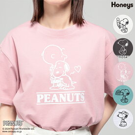 【5/25(土)限定】抽選で最大100％ポイントバック！トップス Tシャツ カットソー レディース 白 黒 半袖 ゆったり 綿 コットン 刺繍 プリント 春 夏 Honeys ハニーズ スヌーピー／Tシャツ