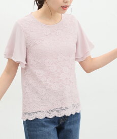 トップス Tシャツ カットソー レディース 白 大人可愛い フェミニン 吸水速乾 UVカット ハニさら 夏 Honeys ハニーズ 半袖前身頃レースT