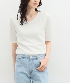 Tシャツ カットソー 半袖 汗じみ 防止 服 目立たない おしゃれ 人気 袖長め レディース 白 黒 Honeys ハニーズ 汗ジミ軽減半袖VネックT