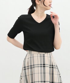 Tシャツ カットソー 半袖 汗じみ 防止 服 目立たない おしゃれ 人気 袖長め レディース 白 黒 Honeys ハニーズ 汗ジミ軽減半袖VネックT