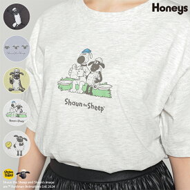 トップス Tシャツ カットソー 綿100％ イラストプリント ロゴ 可愛い レディース 夏 Honeys ハニーズ ひつじのショーン／半袖T