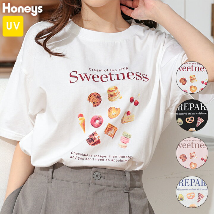 楽天市場】トップス Tシャツ レディース 白 黒 半袖 UVカット プリント 