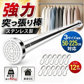 【楽天1位★】突っ張り棒 物干し 収納 ステンレス つっぱり棒 強力 ハンガーラック ポールハンガー クローゼット 衣類収納 2m 50cm 80cm 125cm 200cm 225cm カーテンレール のれん ベランダ トイレ お風呂 浴室 伸縮 洗濯物 おしゃれ 賃貸OK