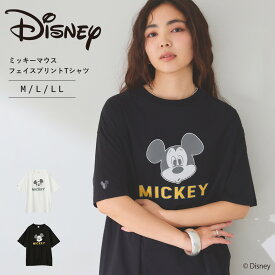 【期間限定！20％OFF！】 【Disney/ディズニー】ミッキーマウスフェイスプリントTシャツ トップス レディース Tシャツ 半そで 半袖 シンプル プリント ミッキー ミッキーマウス Mickey M L LL 大きいサイズ