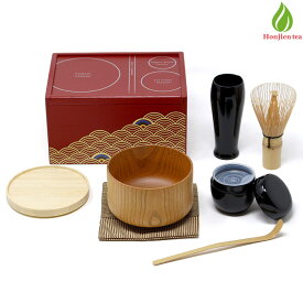 茶道具 セット 初心者 茶道具セット 遊茶箱 朱掻合（レッド）/青海波 木箱 茶筅 茶碗 茶道 抹茶 野点 野点セット カジュアル おしゃれ （メーカー直送品）【返品交換不可】
