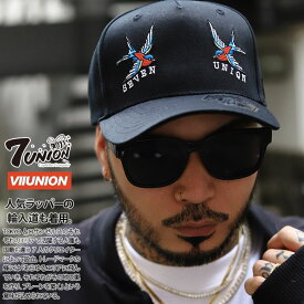 7union キャップ メンズ 春夏秋冬用 黒 セブンユニオン 公式 帽子 cap 深め カーブバイザー スナップバックキャップ おしゃれ かっこいい ツバメ つばめ 入れ墨 タトゥー 刺繍 スケボー b系 ヒップホップ ファッション ストリート系 ハイ ブランド ISVV-109