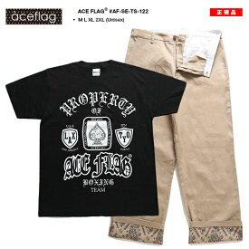 ACE FLAG 上下セット 半袖 ブランド Tシャツ ロングパンツ 上下 セットアップ メンズ 春夏用 黒 大きいサイズ エースフラッグ おしゃれ ボクシング b系 ヒップホップ ファッション ストリート系 ハイ 新作 AF-SE-TS-122