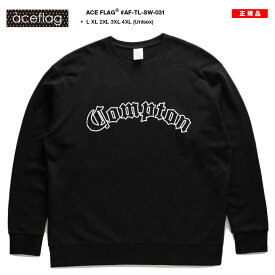 ACE FLAG トレーナー 長袖 スウェット 裏パイル メンズ 黒 大きいサイズ エースフラッグ トップス シンプル Compton コンプトン ビッグシルエット b系 ヒップホップ ファッション ダンス ストリート系 新作 AF-TL-SW-031