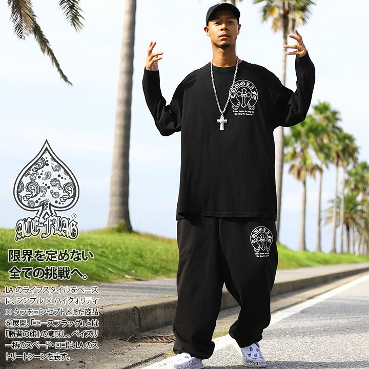楽天市場】ACE FLAG 上下セット 長袖 ブランド スケボー メンズ 黒  
