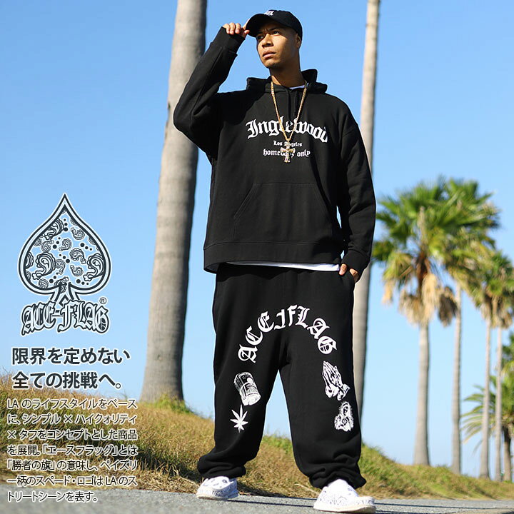 楽天市場】ACE FLAG 上下セット 長袖 ブランド メンズ 春秋冬用 黒 