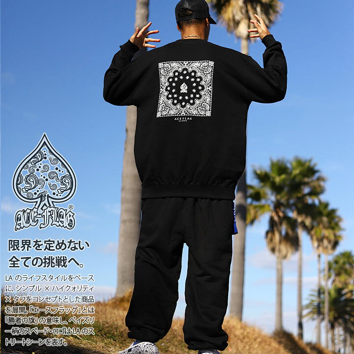 楽天市場】ACE FLAG 上下セット 長袖 ブランド メンズ 春秋冬用 黒  
