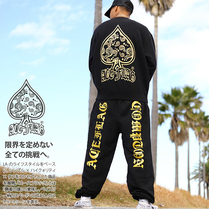楽天市場】ACE FLAG 上下セット 長袖 ブランド メンズ 春秋冬用 黒 白  