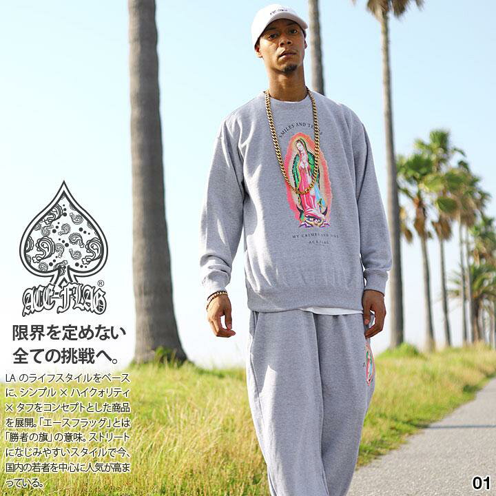 ACEFLAG トレーナー セットアップ 上下セット スウェット パンツ 長袖 メンズ 春秋冬用 グレー/黒 大きいサイズ ビッグシルエット エースフラッグ おしゃれ b系 ヒップホップ ファッション ブランド 服 AF-TL-SW-022-AF-LP-SW-020 本格派大人のB系 XL 零 ZERO スウェット グレー 上下セット