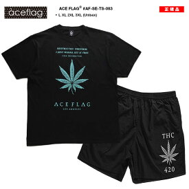 ACE FLAG 上下セット 半袖 ブランド Tシャツ ハーフパンツ 上下 メンズ 春夏用 黒 大きいサイズ エースフラッグ セットアップ ビッグシルエット b系 ヒップホップ ファッション ストリート系 ハイ 新作 AF-SE-TS-083