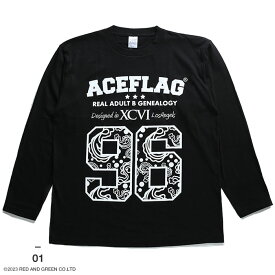 ACEFLAG ロンT ストリート メンズ レディース 黒 白 大きいサイズ エースフラッグ Tシャツ 長袖 シンプル スペード ロゴ ペイズリー柄 ナンバー 96 b系 ヒップホップ ファッション ダンス ストリート系 ブランド 服 AF-TL-LT-006