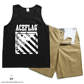 ACE FLAG 上下セット ノースリーブ タンクトップ チノパン ハーフパンツ メンズ 黒/白 大きいサイズ エースフラッグ セットアップ ペイズリー柄 バンダナ柄 b系 ファッション ストリート系 ハイ AF-SE-TK-030