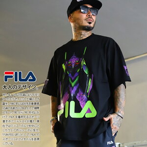 FILA × 新世紀エヴァンゲリオン Tシャツ 半袖 メンズ 春夏用 黒 大きいサイズ エヴァンゲリヲン 限定 コラボ 公式 フィラ 新劇場版シリーズ EVA エヴァンゲリオン初号機 碇シンジ搭乗機 紫 黄