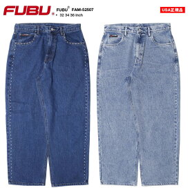 FUBU デニム ジーンズ メンズ 春夏秋冬用 全2色 大きいサイズ フブ ジーパン Gパン ゆったり 太め バギー パンツ シンプル ビッグシルエット ワイドシルエット スタッズ 極太 大人 b系 ヒップホップ スポーツ ストリート系 ハイ ブランド 2025秋冬 新作 FAM-52507