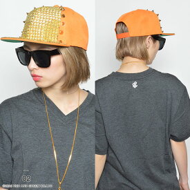 b系 ヒップホップ ストリート系 ファッション メンズ レディース キャップ ACEFLAG エースフラッグ ≪FRONT PYRAMID STUDS DECORATION CAP≫ スタッズ スナップバック サイズ調整可 トゲトゲ 黄色 オレンジ Free 団体注文OK AF-CA-SB-023