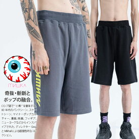 MISHKA ハーフパンツ スウェット 裏パイル メンズ レディース 春夏用 グレー/黒 大きいサイズ ミシカ ショートパンツ ゆったり パンツ おしゃれ かっこいい シンプル 切り替え b系 ヒップホップ ファッション ストリート系 ハイ ブランドM21000860