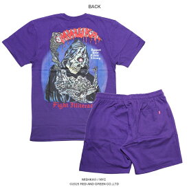 【30%OFF】MISHKA セットアップ 派手 上下セット 半袖 ブランド Tシャツ ハーフパンツ メンズ 春夏用 紫 大きいサイズ ミシカ 総柄 KEEPWATCH キープウォッチ 刺繍 死神 ビッグシルエット b系 ヒップホップ ロック バンド ストリート系 ハイ 2025春夏 MSK-160-3