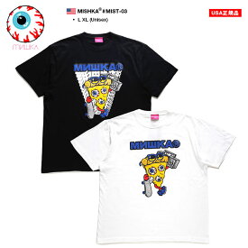 MISHKA Tシャツ 半袖 メンズ 春夏用 黒/白 大きいサイズ ミシカ おしゃれ かっこいい ピザ スケボー サングラス キャラクター ビッグシルエット KEEPWATCH キープウォッチ b系 ヒップホップ ファッション ロック バンド ストリート系 ハイ ブランド 服 2024春夏 新作 MIST-03