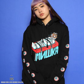 MISHKA パーカー スケボー 長袖 スウェット 裏パイル トップス メンズ 白 黒 大きいサイズ ミシカ フードパーカー おしゃれ KEEPWATCH キープウォッチ 袖ロゴ b系 ヒップホップ ファッション ストリート系 2022 新作 M1022H