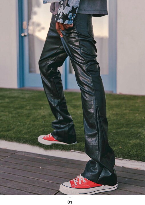 楽天市場】mnml レザーパンツ 光沢 メンズ 春夏秋冬用 黒 ミニマル  