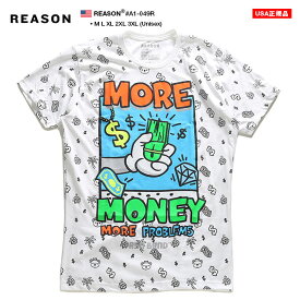 REASON Tシャツ 半袖 メンズ レディース 白 ホワイト 大きいサイズ ビッグシルエット リーズン おしゃれ かっこいい 総柄 ロールマネー ドル柄 熊 アメコミ アニメ 漫画 ポップアート アメカジ セレブ b系 ヒップホップ ストリート系 ハイ 新作 A1-049R