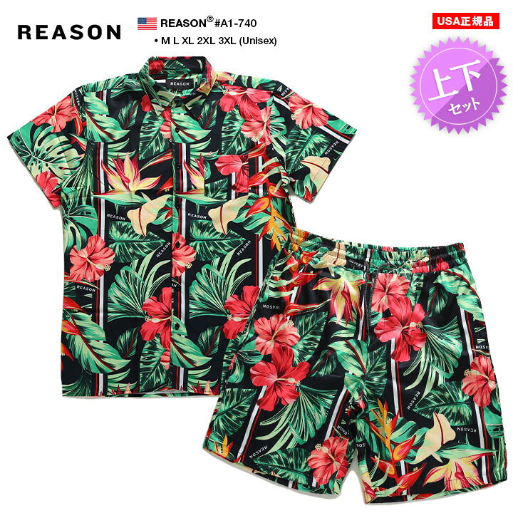 楽天市場 Reason セットアップ 半袖 メンズ レディース 春夏秋冬用 緑 M 3xl 大きいサイズ ビッグシルエット リーズン 上下セット かっこいい おしゃれ アロハシャツ 柄シャツ 花柄 ハーフパンツ B系 ヒップホップ ストリート系 ブランド ハイ 服 21年a1 740 本格派