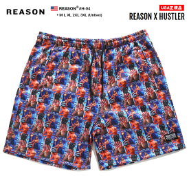 REASON × Hustler 公式 ハーフパンツ バスパン メンズ 春夏用 青 ハスラー 限定 コラボ リーズン ジャージ パンツ トラックパンツ ショートパンツ ゆったり おしゃれ 切り替え ヌード b系 ヒップホップ ファッション ストリート系 ハイ ブランドH-04