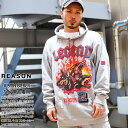 【44%OFF】REASON パーカー 長袖 スウェット 裏起毛 フーディ トップス メンズ レディース 春秋冬用 グレー/黒 大きいサイズ リーズン フードパーカー おしゃれ かっこいい 派手 総柄 スカル 犬 刺繍 袖ロゴ b系 ヒップホップ ファッション ハイ 新作 C160