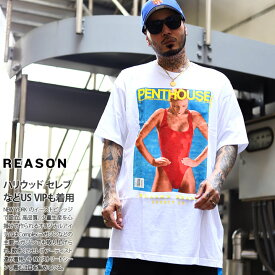 REASON × Penthouse 公式 Tシャツ 半袖 メンズ レディース 白 黒 大きいサイズ ビッグシルエット リーズン ペントハウス 限定コラボ イギリス雑誌 セクシー 水着 美女 ボックスロゴ B系 ヒップホップ U1-306