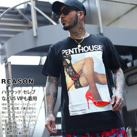 REASON × Penthouse 公式 Tシャツ 半袖 メンズ レディース 春夏用 白 黒 リーズン ペントハウス 限定コラボ イギリス雑誌 ガーターベルト ボックスロゴ アメカジ セレブ B系 ヒップホップ ストリート系 ハイ U1-308