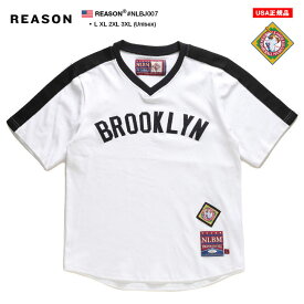 REASON × NLB 公式 ニグロリーグ Vネック 半袖 ジャージ Tシャツ 野球 ゲームシャツ メンズ 白 大きいサイズ NLBM 限定 コラボ リーズン トップス ベースボールシャツ ブルックリン b系 ヒップホップ ファッション ハイ ブランド NLBJ007