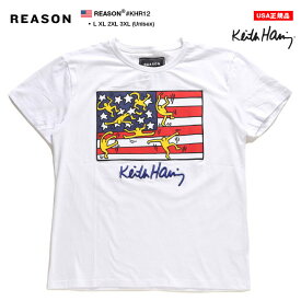 REASON × キースヘリング Tシャツ 半袖 メンズ 白 大きいサイズ Keith Haring 限定 コラボ 公式グッズ リーズン おしゃれ オーバーサイズ 踊る人 星条旗 b系 ヒップホップ ファッション 新作 KHR12