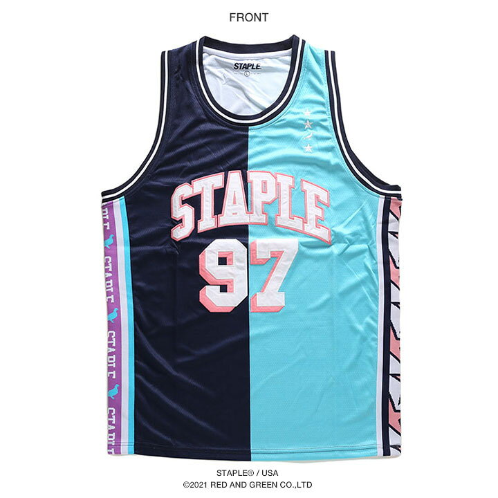 楽天市場 Staple ノースリーブ メンズ レディース 春夏用 紺 ステイプル バスケットシャツ バスケシャツ タンクトップ おしゃれ かっこいい アシンメトリー 切り替え バイカラー 背番号 ワッペン B系 ヒップホップ ファッション ストリート系 ハイ ブランド 服2104c6497