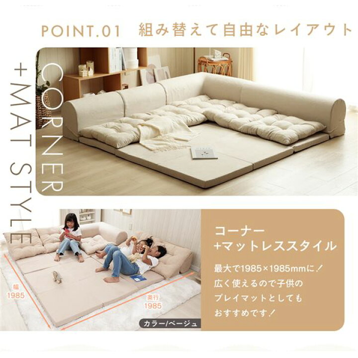 【ショップP10倍】 マット・クッション付コーナーソファ5点セット ネイビー【代引不可】