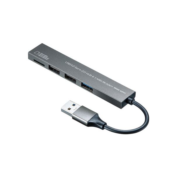 【5個セット】 サンワサプライ USB 3.2 Gen1+USB2.0 コンボ スリムハブ(カードリーダー付き) USB-3HC319SX5[21]：本家屋