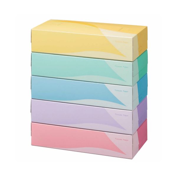 （まとめ）TANOSEE ティッシュペーパー5colors 200組/箱 1パック（5箱）【×20セット】 [21] ティッシュペーパー