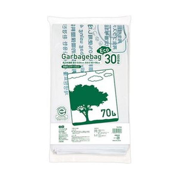 （まとめ）TANOSEE リサイクルポリ袋（エコデザイン）乳白半透明 70L 1パック（30枚）[21]
