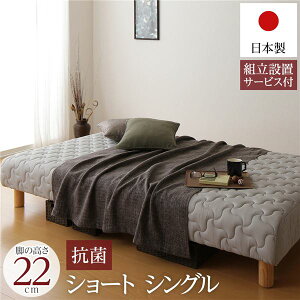 脚付き マットレスベッド 一体型 ショート丈 シングルサイズ 脚22cm ポケットコイル 極厚キルティング 耐荷重250kg 竹炭抗菌・防臭仕様 低ホルムアルデヒドF☆☆☆☆ 日本製 【組立設置サービ