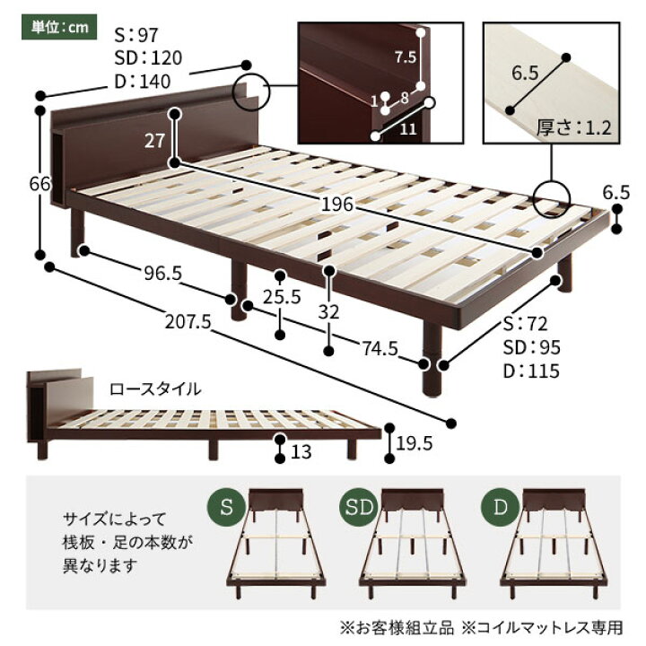 楽天市場】すのこ ベッド 脚付き ブラウン 木製 シングル ボンネル 