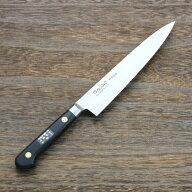 ミソノ ペティナイフ 両刃 150mm EUカーボン鋼 共口金付き 本刃付け 黒合板柄（包丁 洋包丁 鋼の包丁 母…