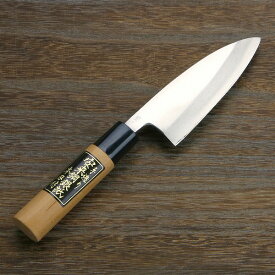 出刃包丁 片刃 120mm 銀三ステンレス 桜柄 一般家庭用（小出刃 魚捌き用 ステンレス包丁 手打ち鍛造）