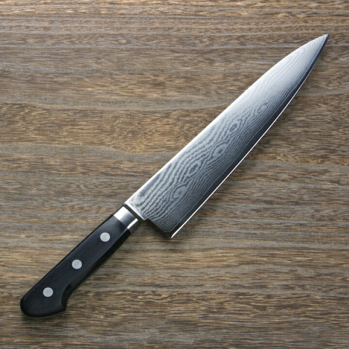 楽天市場】牛刀 両刃 240mm V金10号 ステンレス ダマスカス模様 共口金 