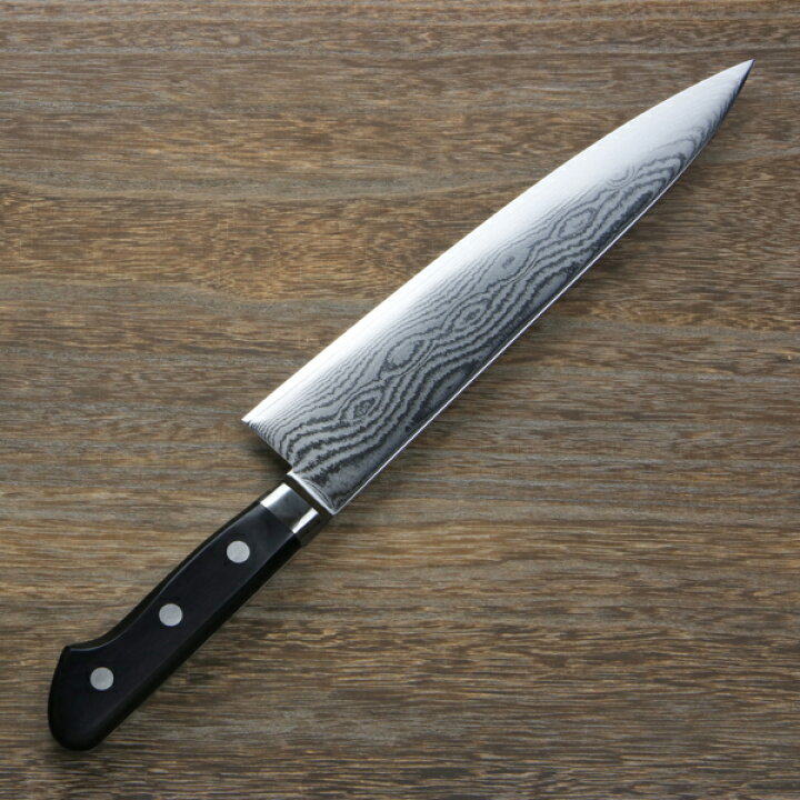 楽天市場】牛刀 両刃 240mm V金10号 ステンレス ダマスカス模様 共口金 