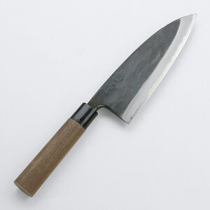 元兼 出刃包丁 180mm 両刃 青紙1号 割込み 黒打ち仕上げ クルミ柄 土佐打ち刃物 極上品(和包丁 捌き包丁 黒打ち包丁 鍛造 日本製 誕生日 母の日 プレゼント 退職祝い)