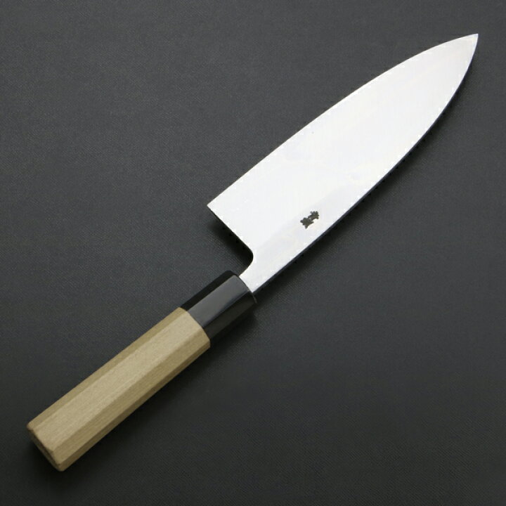 楽天市場】東周作 出刃包丁 片刃 180mm 青紙2号 付け鋼 霞研ぎ 